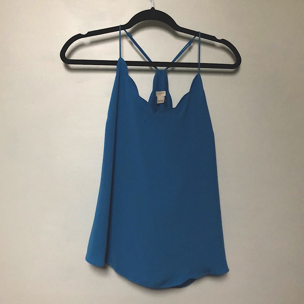 J Crew Blue Scallop Neck Strappy Blouse